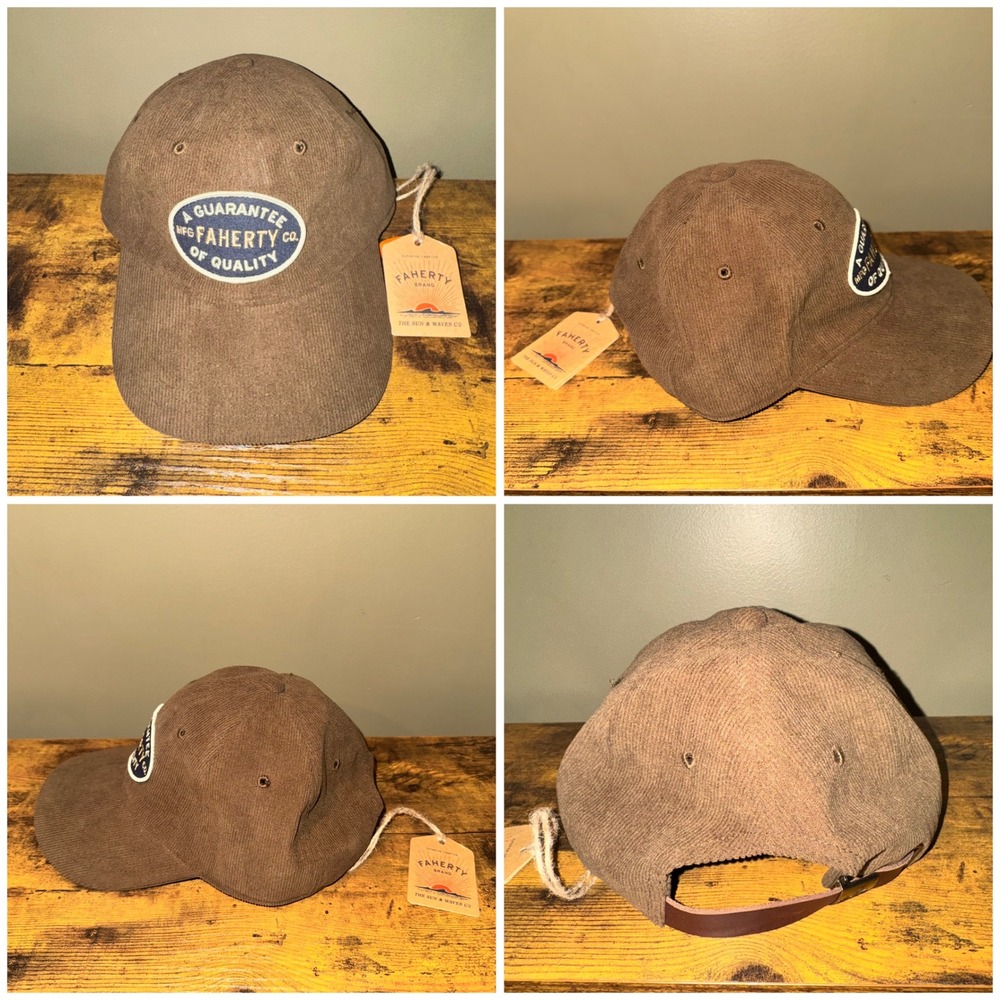 Faherty Corduroy Baseball Hat Mens Leather Strap Brown OS NEW